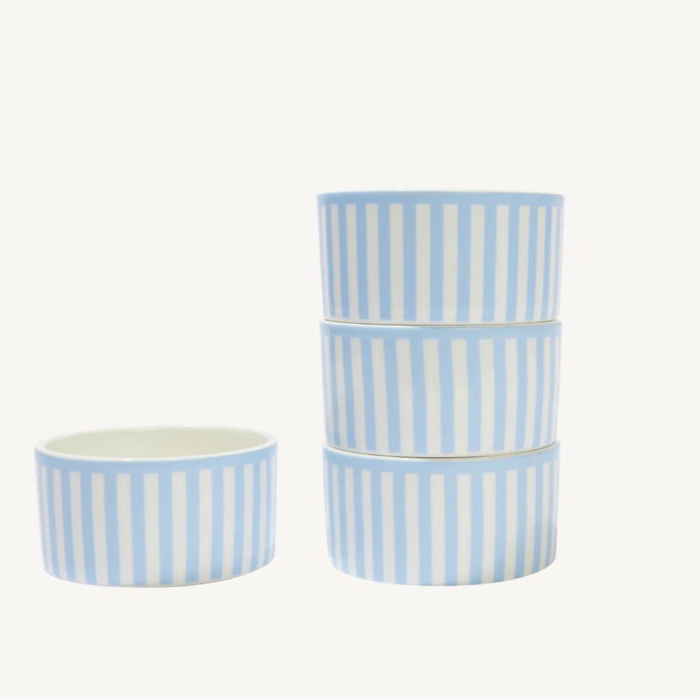 In the Roundhouse Sicily Stripe Dip Bowls Set of 4, Light Blue China